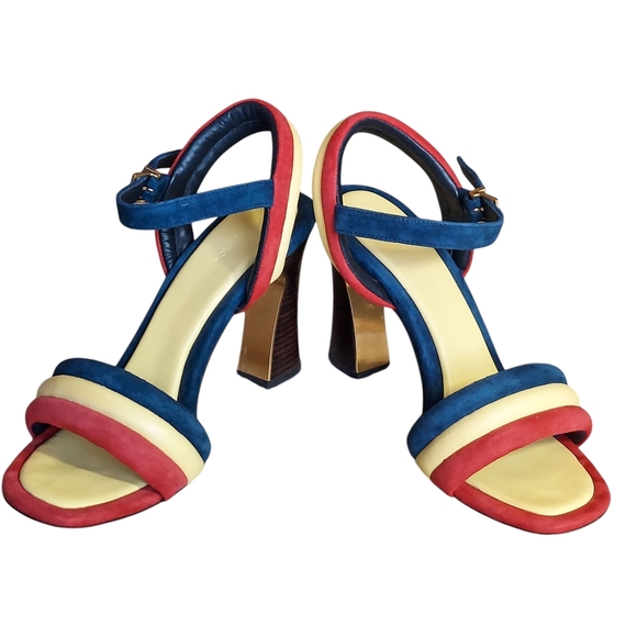 Tory Burch Red and Blue Heels Vibrant Color Block Design - Picture 7 of 16